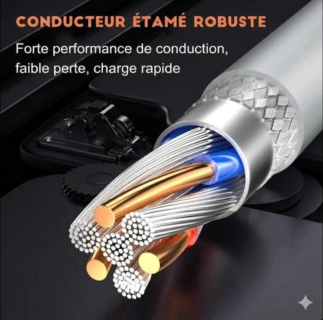 Lot de 3 câbles USB-C 100W charge ultra rapide, vue détaillée