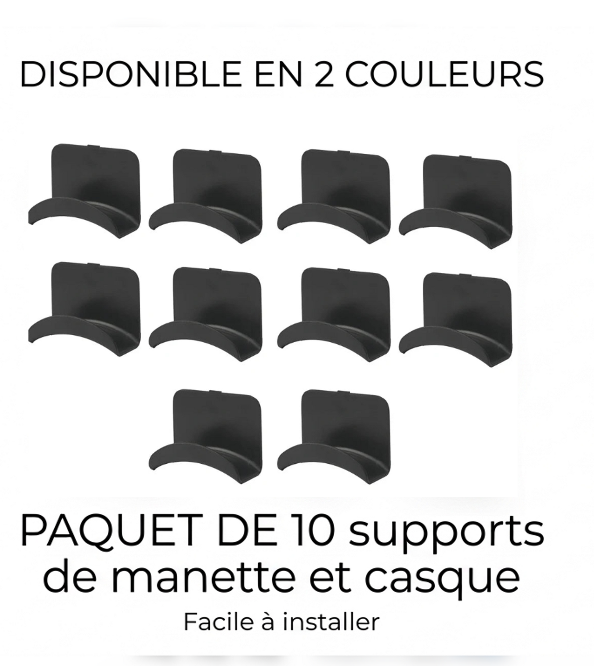Crochet adhésif disponible en noir et blanc, présentation packaging