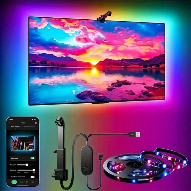 Bande LED multicolore synchronisée avec l'affichage écran