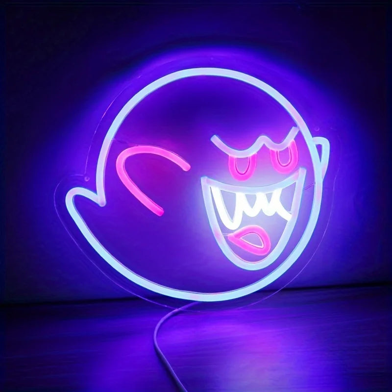 Néon LED fantôme allumé dans une pièce sombre