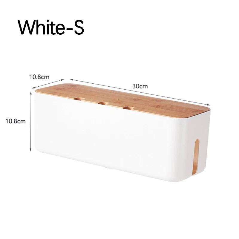 Boîte range-câbles bambou multiprise cachée