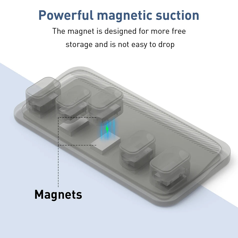 Pince magnétique range-câbles, gros plan sur la fixation