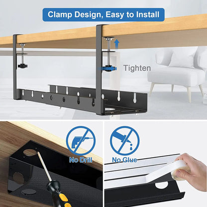 Support de câbles métal sous bureau, extensible sans perçage, vue détaillée