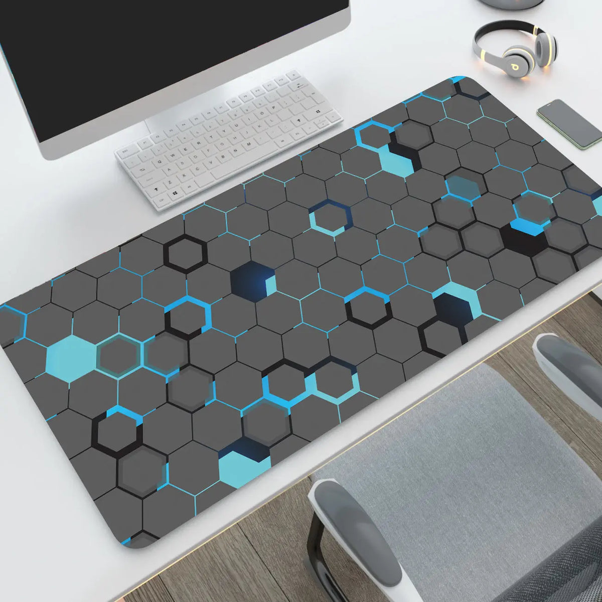 Tapis de souris XXL motif hexagone, formats disponibles