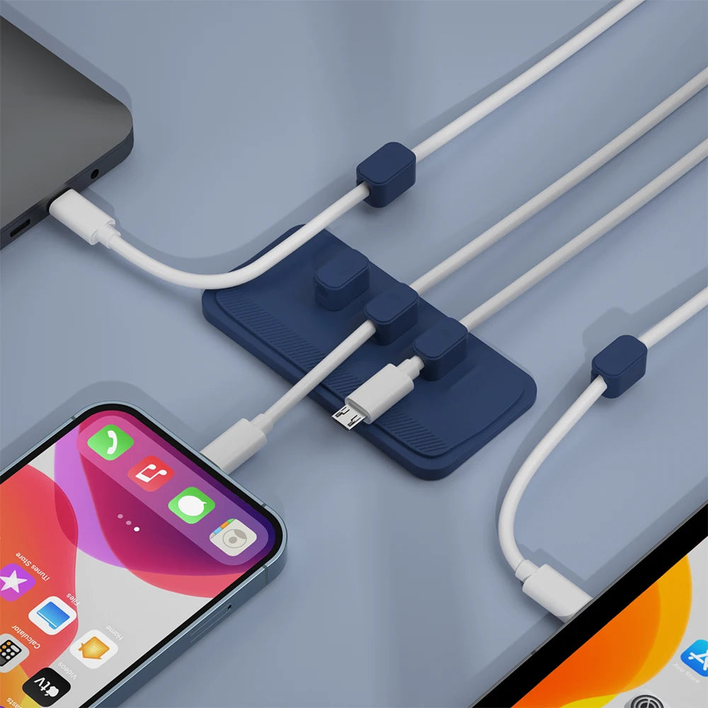 Support silicone multi-câbles, 5 clips magnétiques