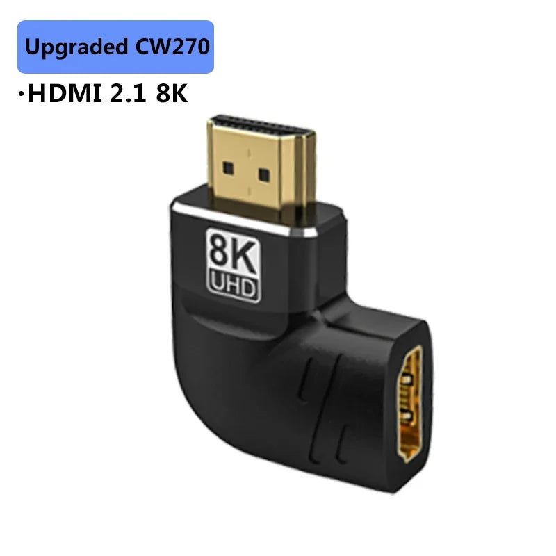 Adaptateur HDMI 2.1 8K coudé utilisé en setup compact