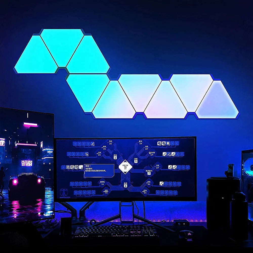 Panneaux LED triangle connectés en mur lumineux gaming
