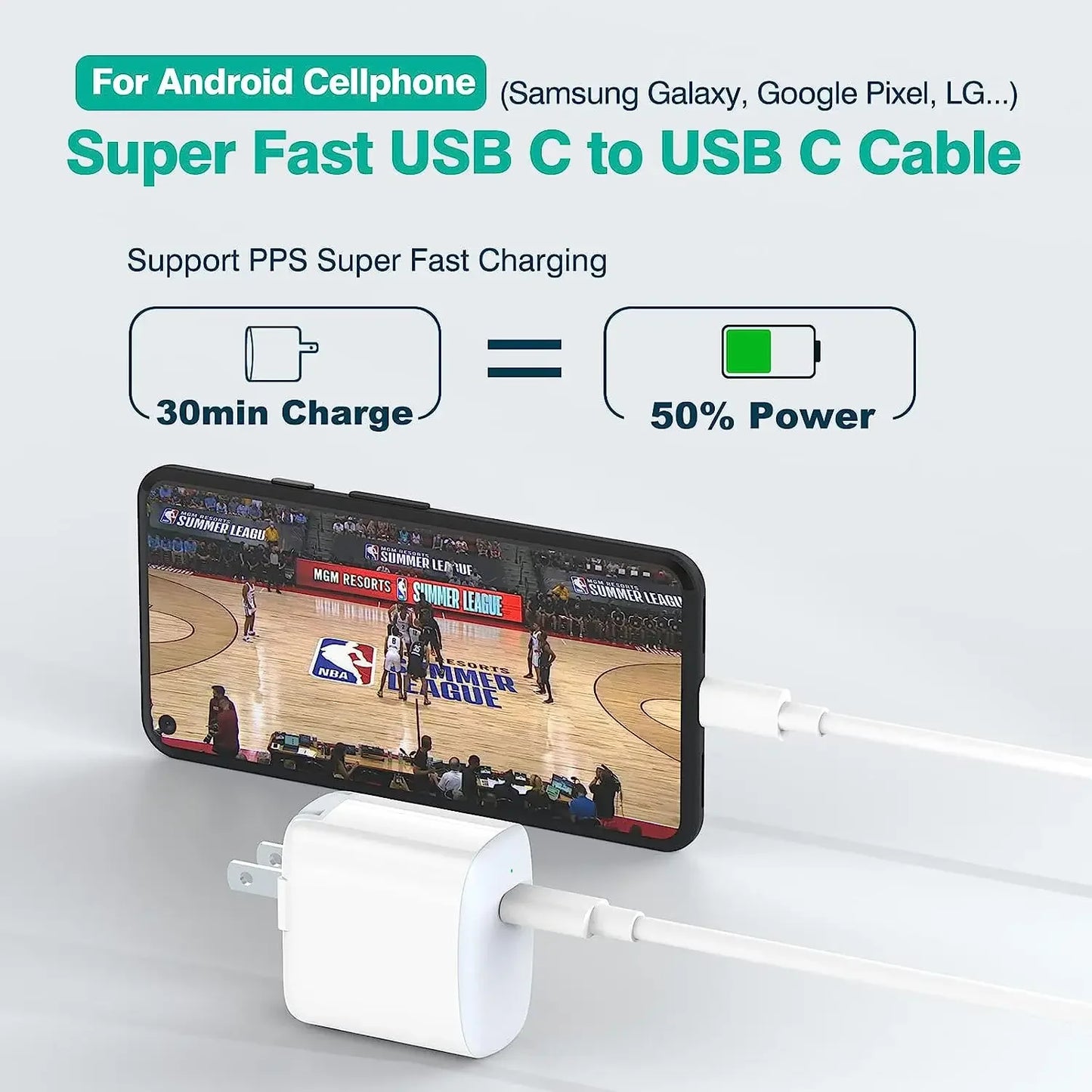 Câble USB-C 60W branché sur un smartphone