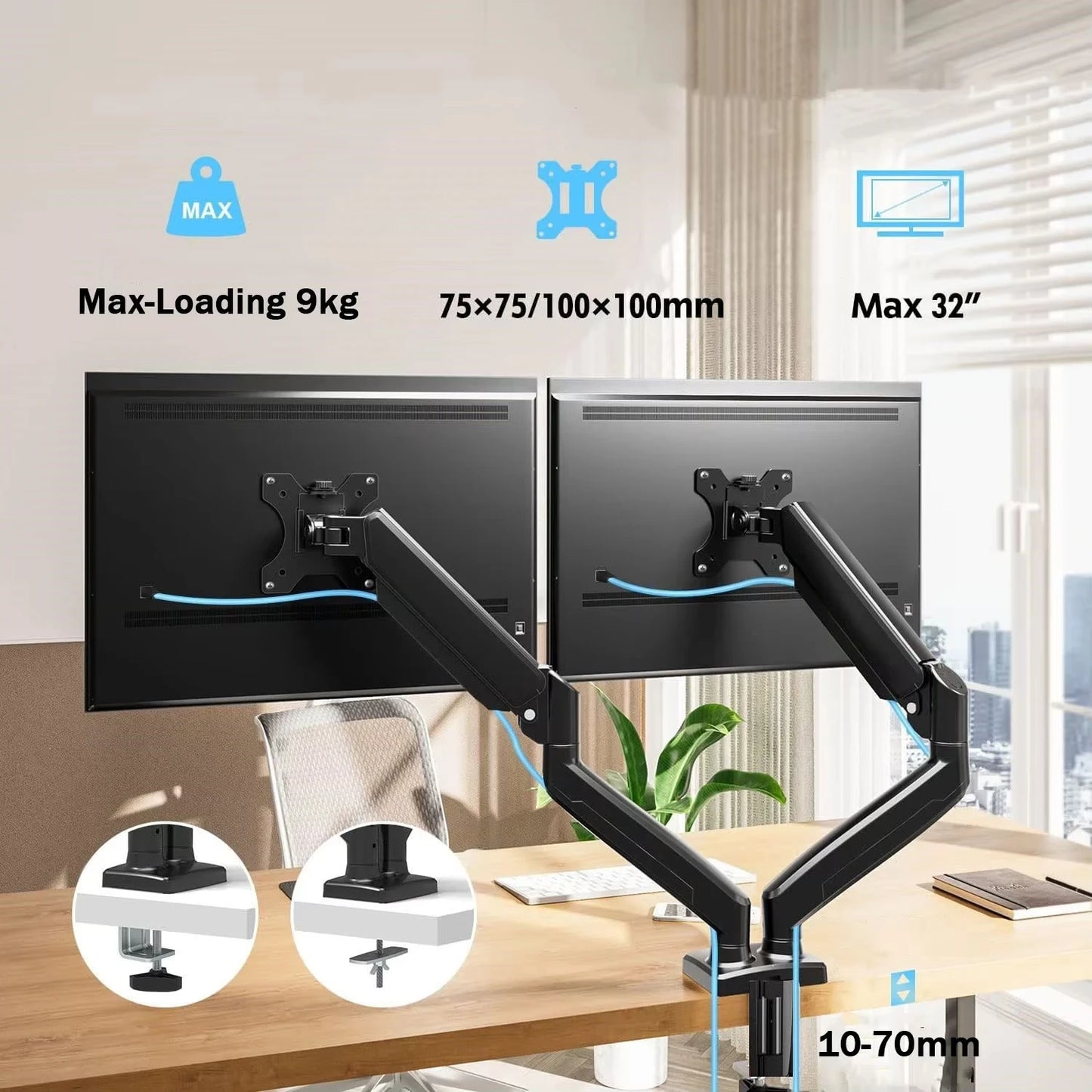 Bras support double écran 13-32 pouces, orientable 360 degrés, présentation du produit