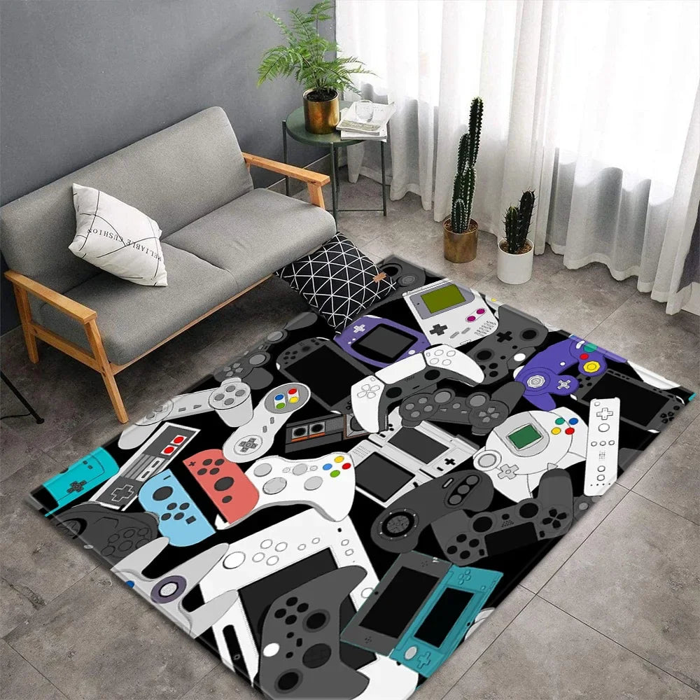 Tapis de sol gaming motif manettes de jeu, vue complète