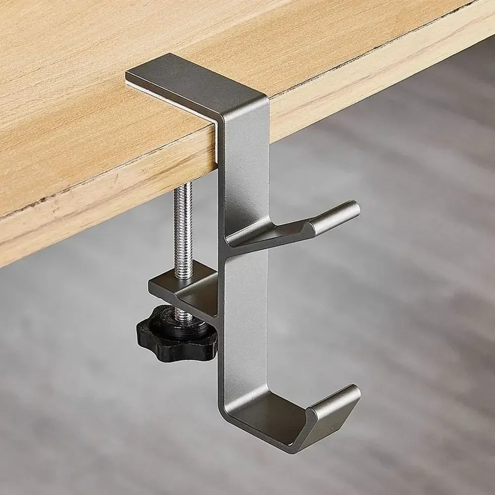 Support casque suspendu métal, fixation latérale de bureau, vue d'ensemble