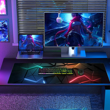 Tapis de souris XL motif géométrique néon, base antidérapante