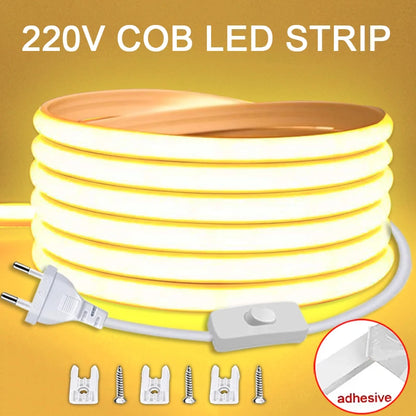 Ruban LED COB blanc chaud posé le long d'un mur