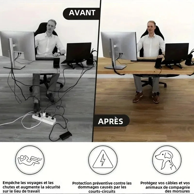 Filet passe-câbles sous bureau, cache multiprise sans perçage, visuel complémentaire