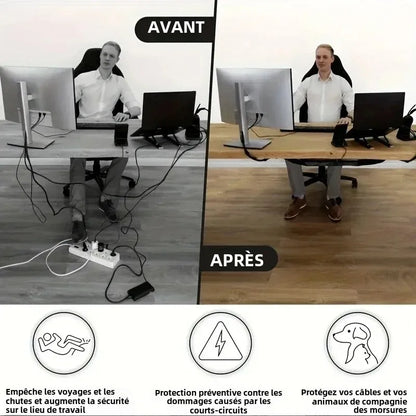 Filet passe-câbles sous bureau, cache multiprise sans perçage, visuel complémentaire