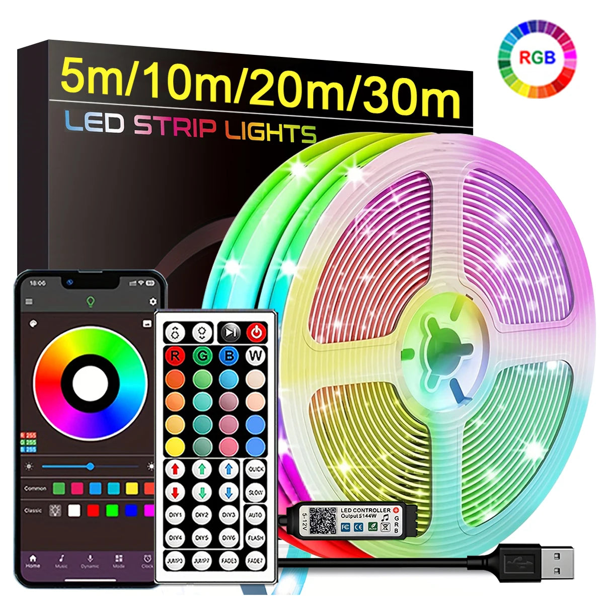 Ruban LED RGB rétroéclairant un bureau et une étagère