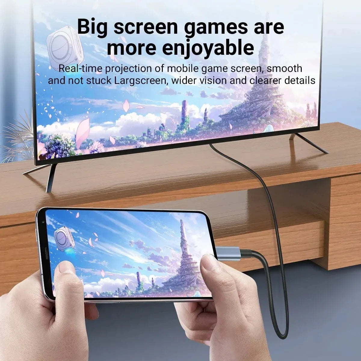 Câble USB-C vers HDMI 4K, gros plan sur les connecteurs