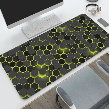 Tapis de souris XXL motif hexagone, bords cousus