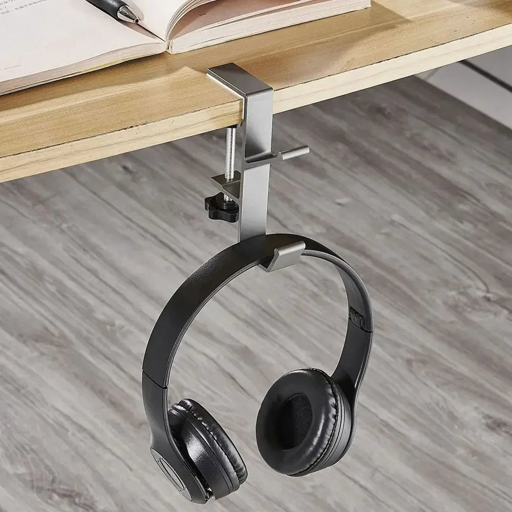 Support casque suspendu métal, fixation latérale de bureau, vue détaillée