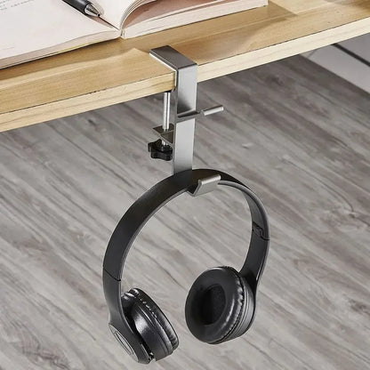 Support casque suspendu métal, fixation latérale de bureau, vue détaillée