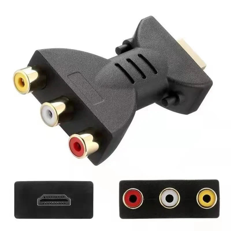 Adaptateur RCA vers HDMI, gros plan sur les connecteurs