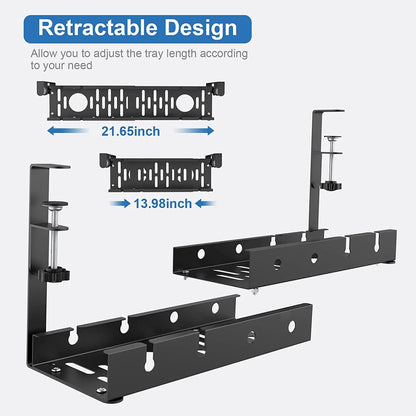 Support de câbles métal sous bureau, extensible sans perçage, vue produit