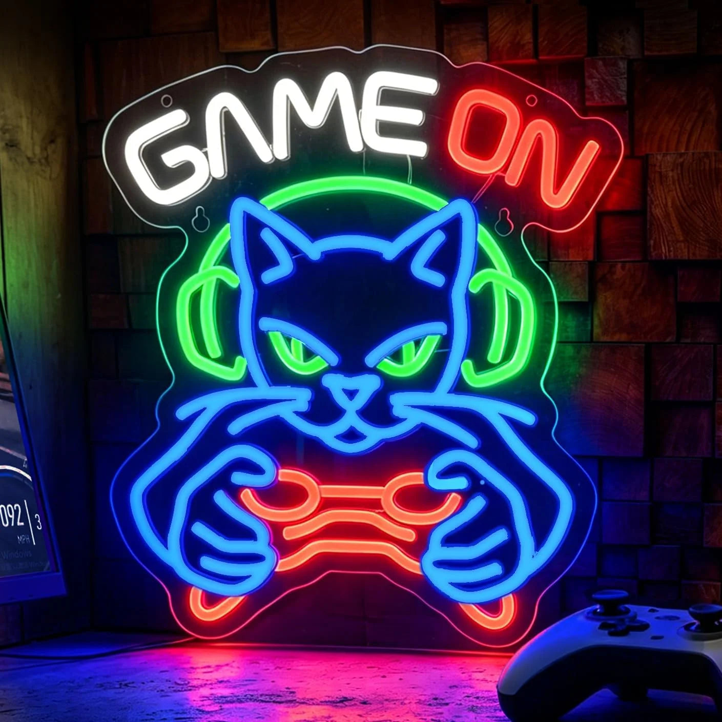 Néon LED manette gaming, gros plan sur l'éclairage