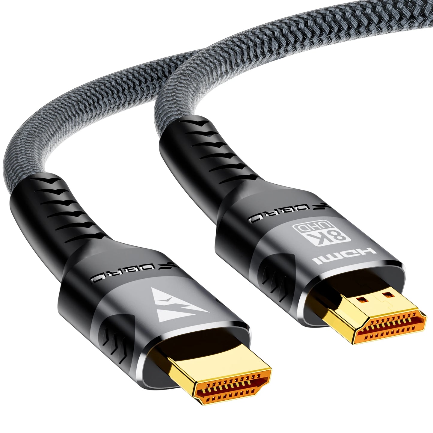 Câble HDMI 2.1 8K, gros plan sur la gaine tressée