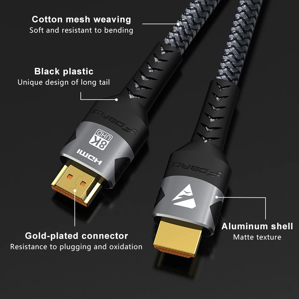 Câble HDMI 2.1 8K, gros plan sur le connecteur