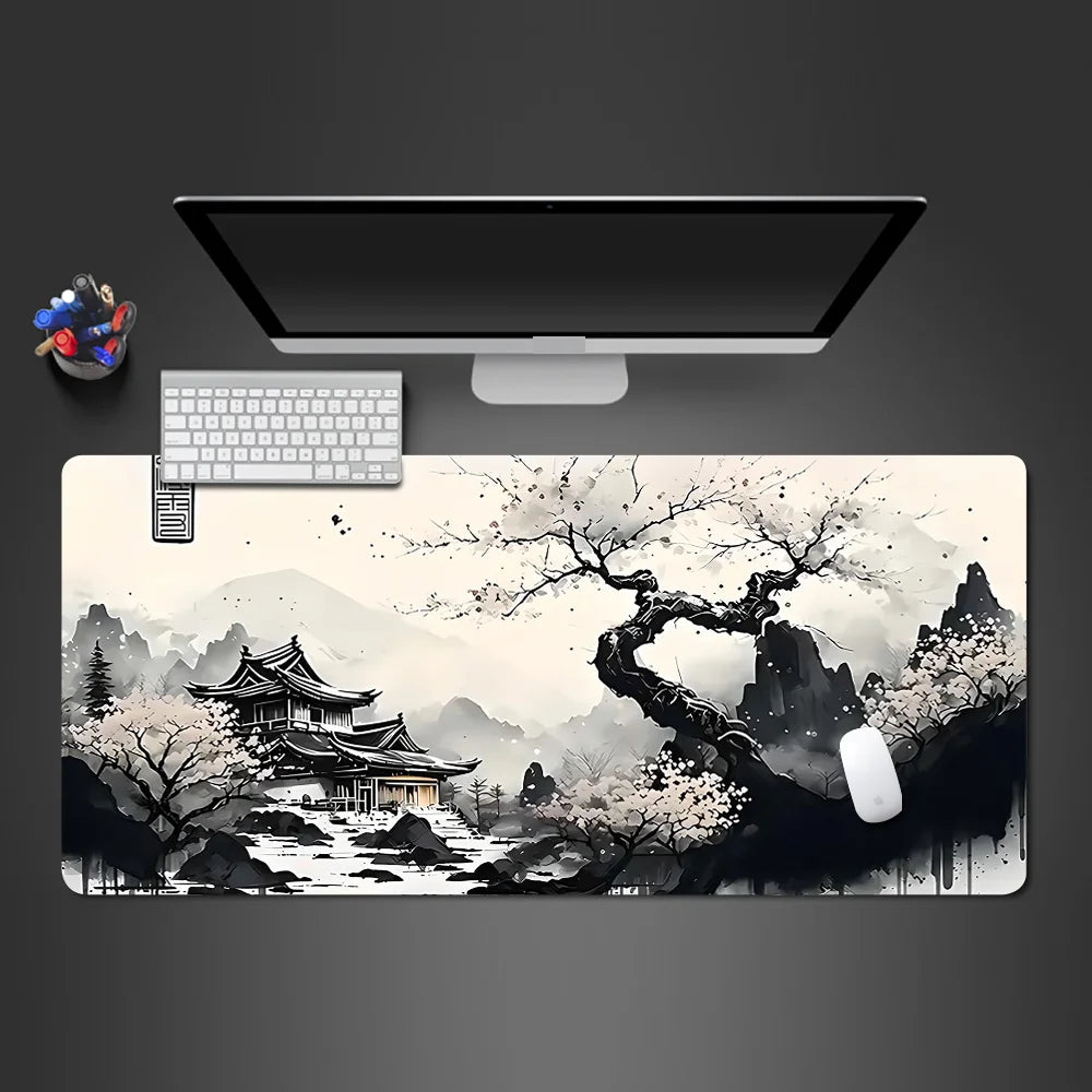 Tapis de souris sakura sur bureau bois