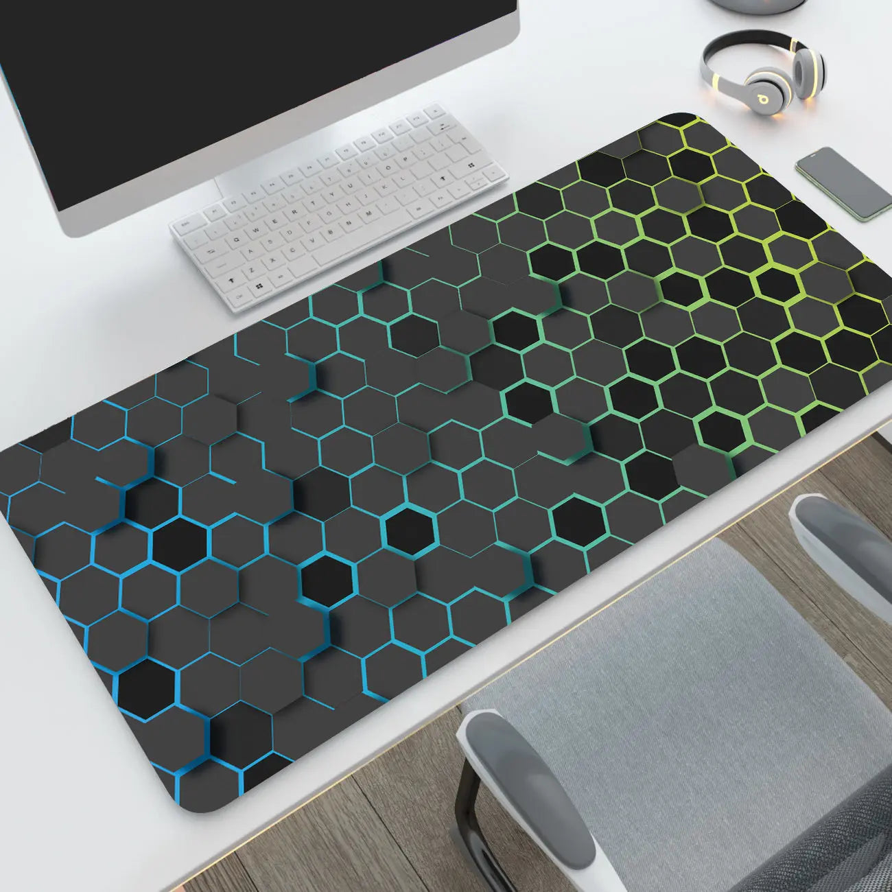 Tapis de souris XXL motif hexagone, base antidérapante