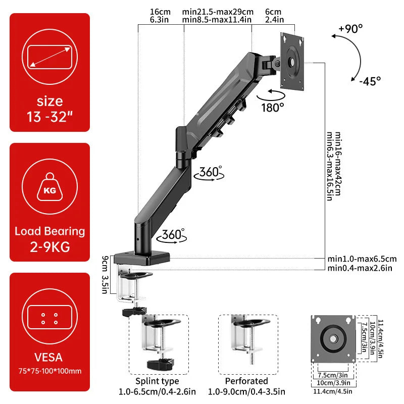 Support écran VESA 32 pouces avec support tablette, vue complémentaire