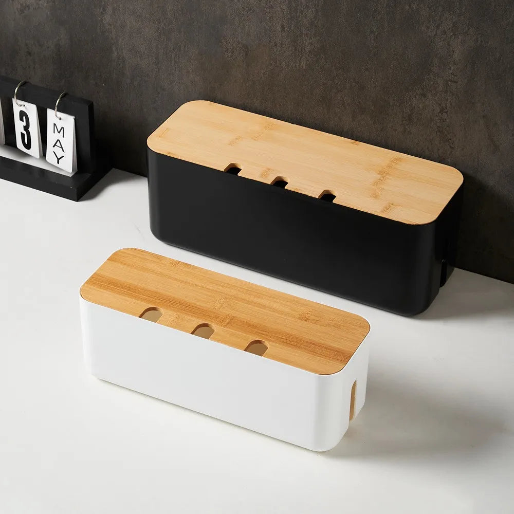 Boîte range-câbles bambou coloris noir