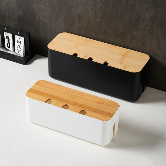 Boîte range-câbles bambou coloris noir