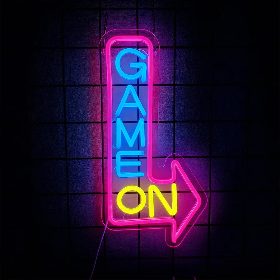 Néon LED mural motif GAME ON pour chambre gaming
