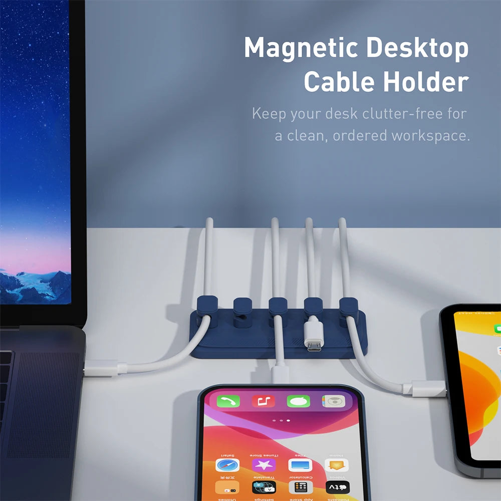Pince magnétique range-câbles avec câble USB-C fixé