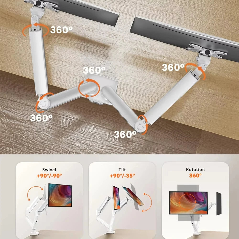 Bras support double écran 13-32 pouces, orientable 360 degrés, vue d'ensemble