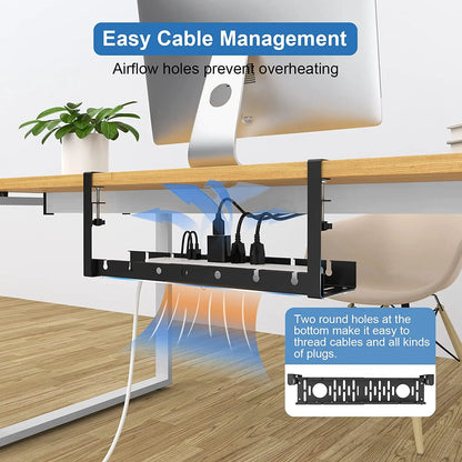 Support de câbles métal sous bureau, extensible sans perçage, présentation du produit