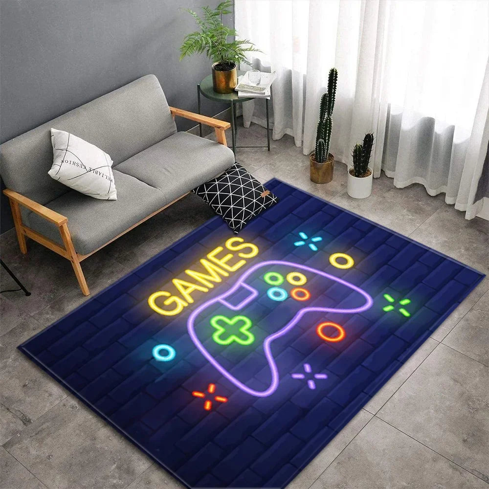 Tapis gaming manettes installé dans une chambre gaming
