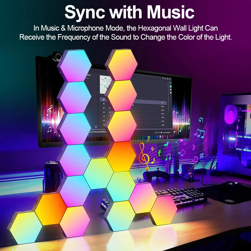 Panneaux LED hexagonaux synchronisés avec la musique