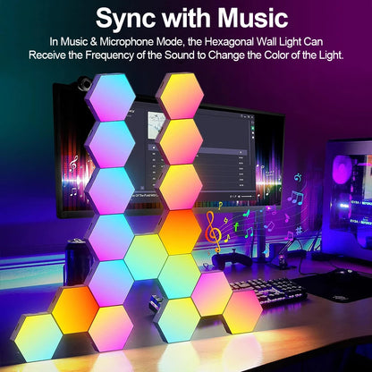 Panneaux LED hexagonaux synchronisés avec la musique