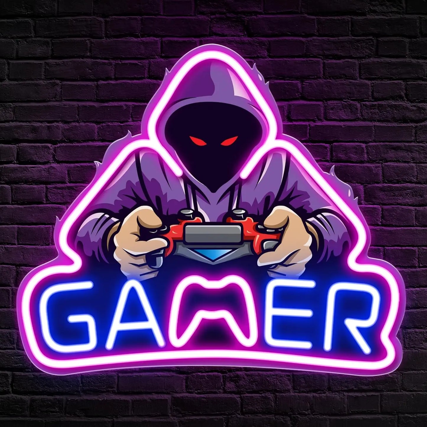 Néon LED manette gaming posé sur étagère