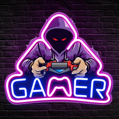 Néon LED manette gaming posé sur étagère