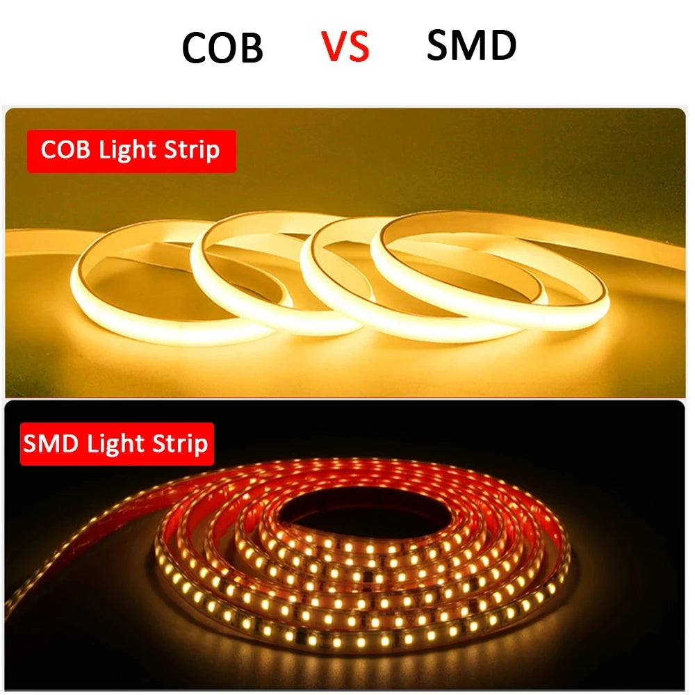 Ruban LED COB 220V étanche, blanc chaud ou neutre, vue d'ensemble