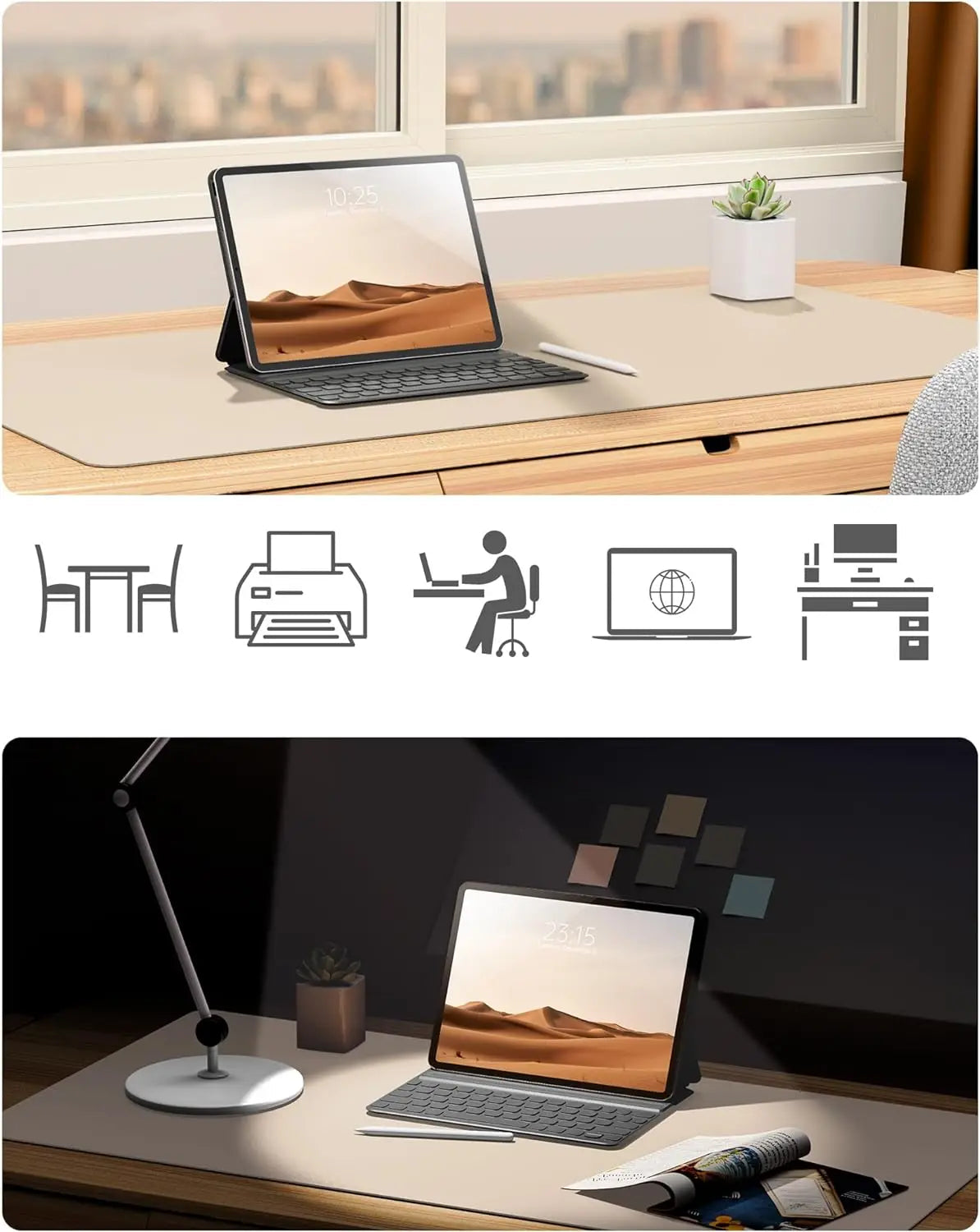 Tapis de souris XXL cuir PU, vue avec clavier et souris