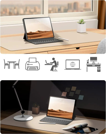 Tapis de souris XXL cuir PU, vue avec clavier et souris
