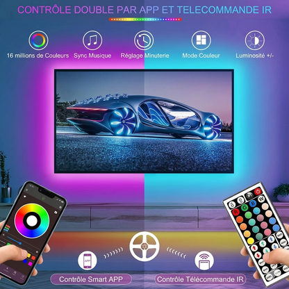 Ruban LED RGB connecté, contrôle par application, vue détaillée