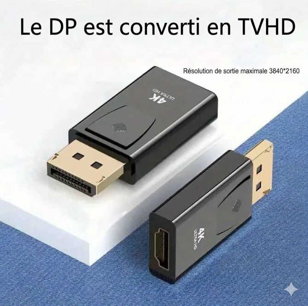Adaptateur DisplayPort vers HDMI 4K, vue détaillée