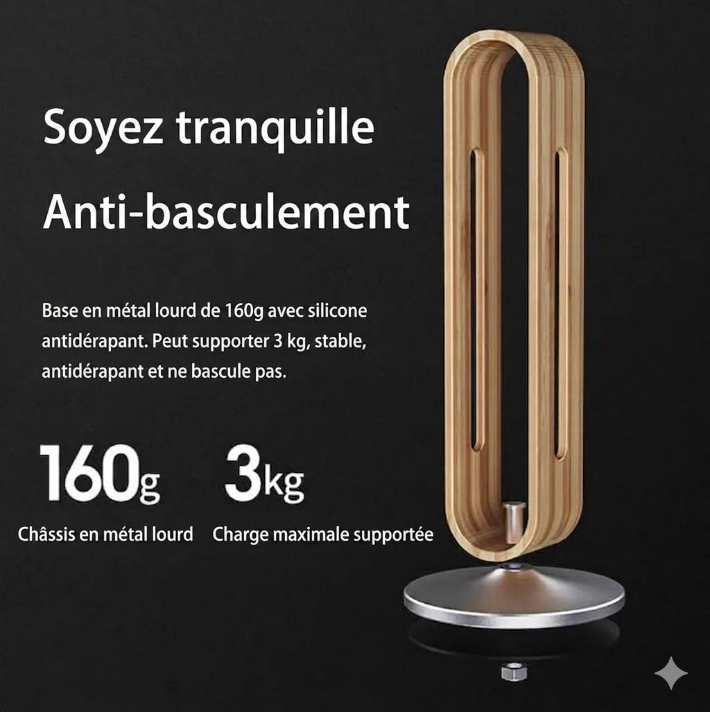 Support casque premium bambou et aluminium, présentation caractéristiques