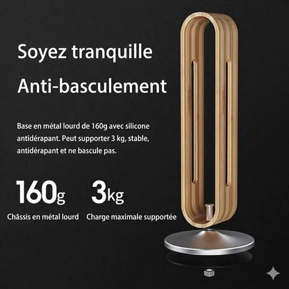 Support casque premium bambou et aluminium, présentation caractéristiques